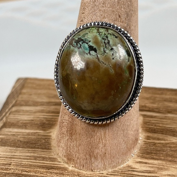 925 Sterling Silver Overlay Tibetan Turquoise Gemstone Ring Size 10.25 - Picture 9 of 9